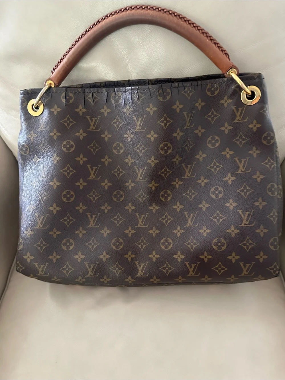 Louis Vuitton Monogram Canvas Shoulder Bag with Brown Handle